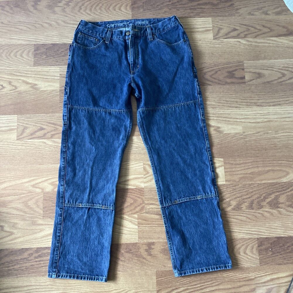 Carhartt Double Knee Dark Blue Denim Jeans 34x32 Relaxed Fit